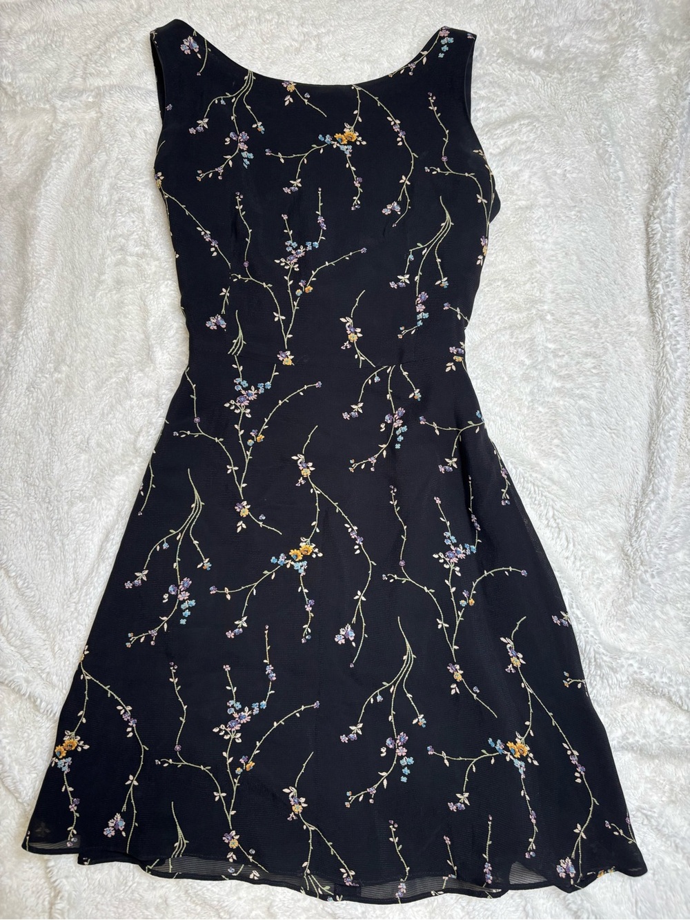 Vintage Ann Taylor Floral Mini Dress Size 6 Petite Tie Back Poly Rayon 90s Y2K